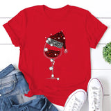 Christmas Red Wine Glass Print Cozy T Shirt