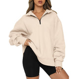 Übergroße Sweatshirt-Hoodies für Damen mit halbem Reißverschluss