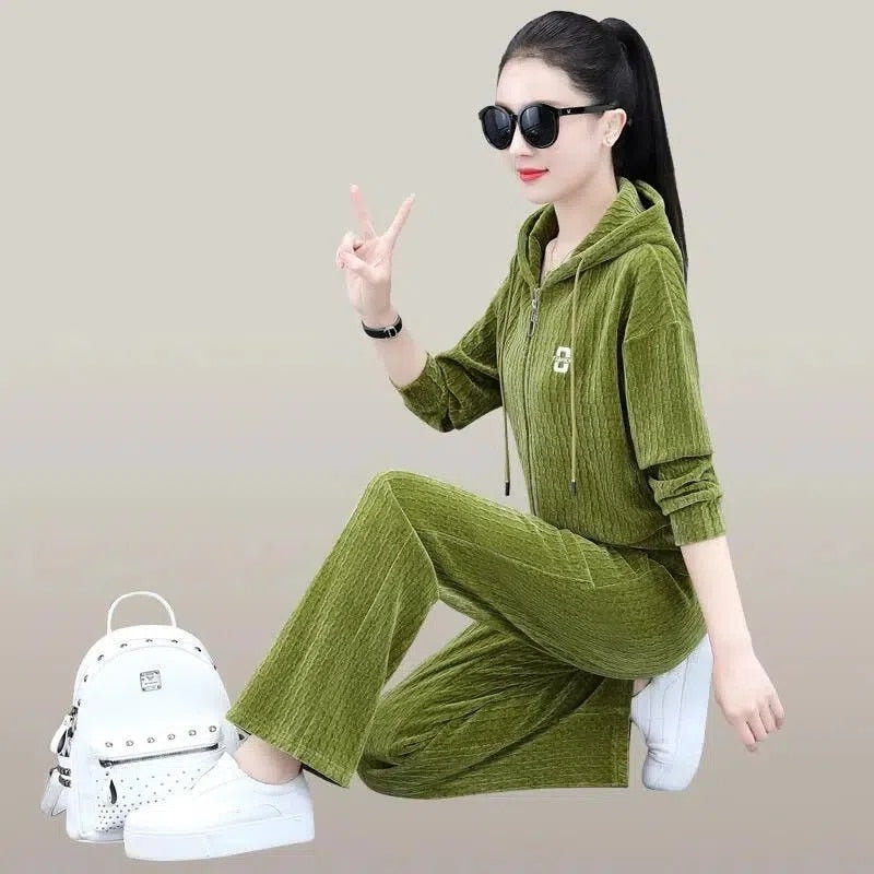 Women Hoodies And Wide Leg Pants Suit Jogging