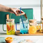 Glass Straw With Colorful Handle Milk Tea Mugs Iced Coffee Cup