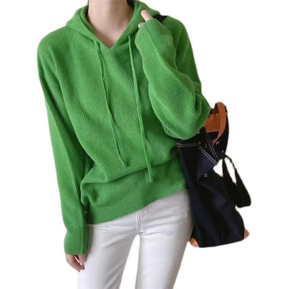 Hooded Cashmere Hoodie Knitted Women Pullover Loose Pure Wool Casual