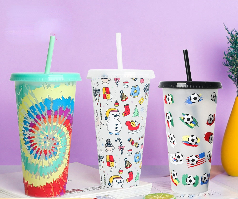 Reusable with Straws Creative Water Cups Changing Cold Water