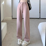 Woman Vintage Wide Leg Jeans Girls High Waist Pants Female Light Blue Pink Denim