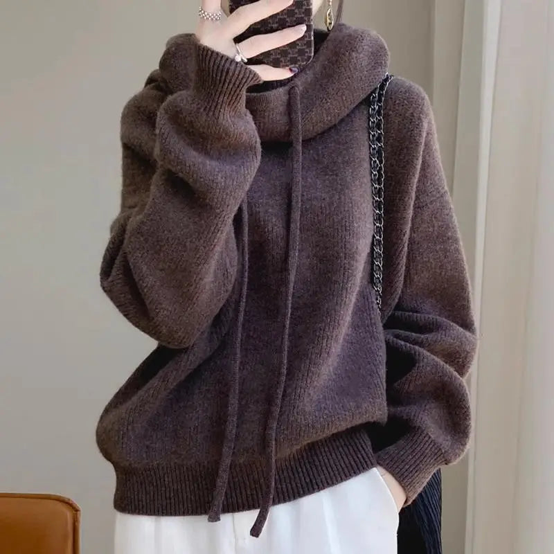 Womens Knit Hoodie Sweater Thickened Warm Oversized Jumper Elegant
