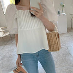 Women's White Shirt Korean Style Loose Puff Sleeve Blouse