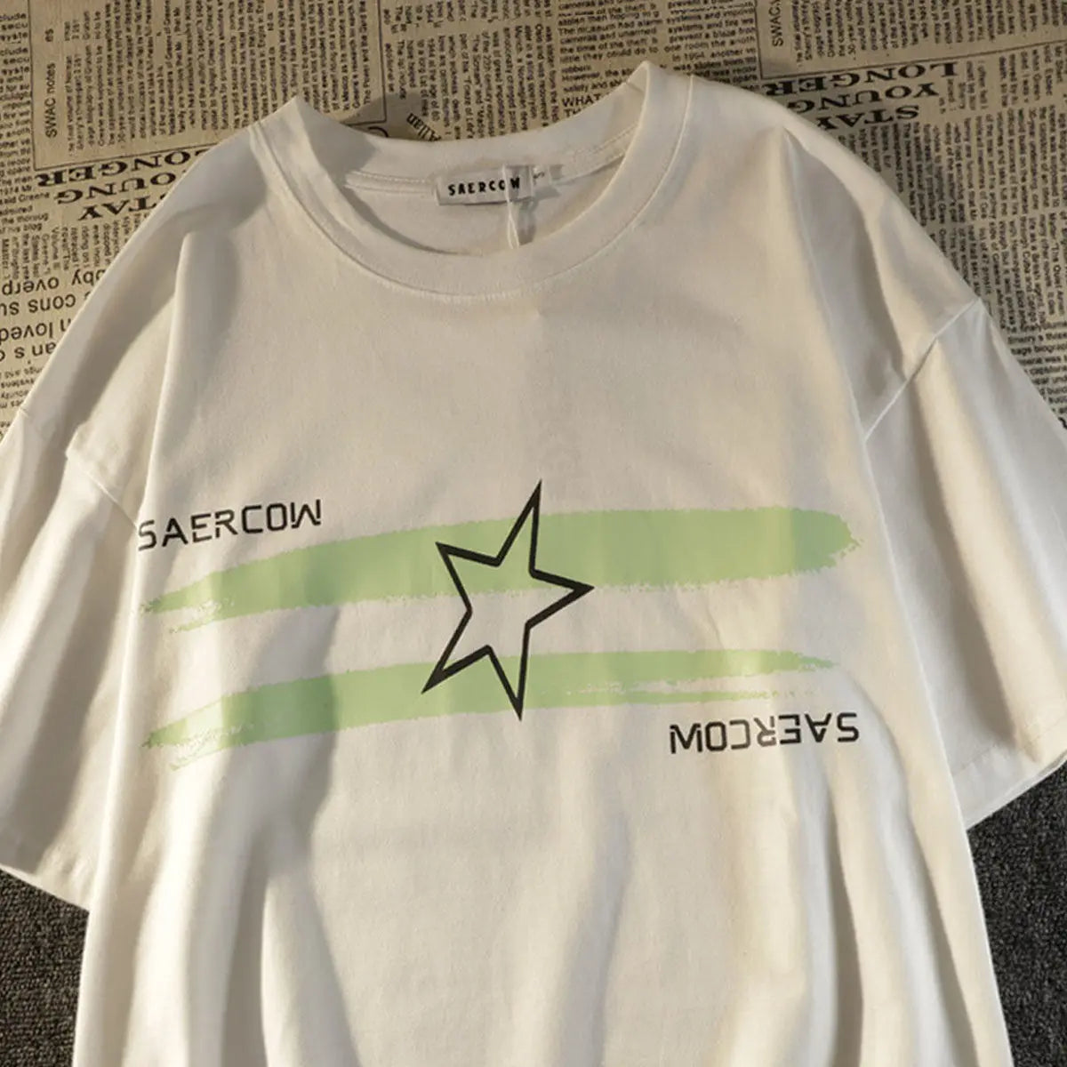 American Retro Personality Star Print Short Sleeved Unisex High Street 2024