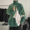 Mens Harajuku Patchwork Turtleneck Oversized Knit Sweater Streetwear