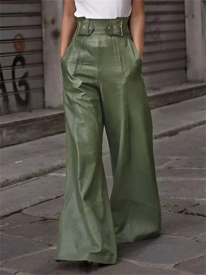 Vintage High Waist Wide Leg Leather Pants