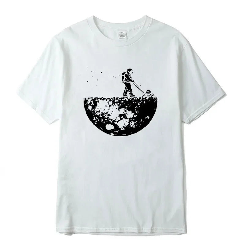 Summer Men T-shirt Funny Lunar Cleaner Printing Casual Cool Loose O-neck