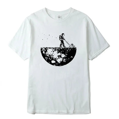 Summer Men T-shirt Funny Lunar Cleaner Printing Casual Cool Loose O-neck