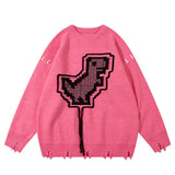 Funny Dinosaur Ripped Sweater Loose O-Neck Pullover Winter