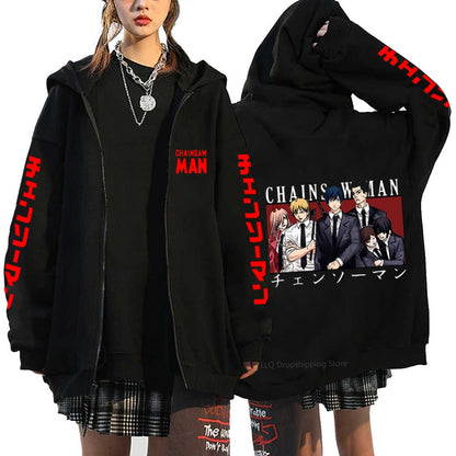 Anime Chainsaw Denji Hoodies Makima Zipper Streetwear Fleece