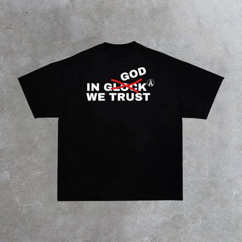 Vintage Letter Print In God We Trust Graphic T-Shirt Streetwear for Men