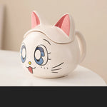 Cute Cat Ceramic Mug with Lid Perfect Cartoon Gift