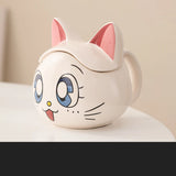 Cute Cat Ceramic Mug with Lid Perfect Cartoon Gift