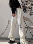 Retro Harajuku Letter Sweatpants Outfit Casual Lace-up High Waist Oversized