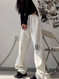 Retro Harajuku Letter Sweatpants Outfit Casual Lace-up High Waist Oversized