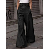 High Waisted Long Pants Loose Pleated Pockets Wide Leg