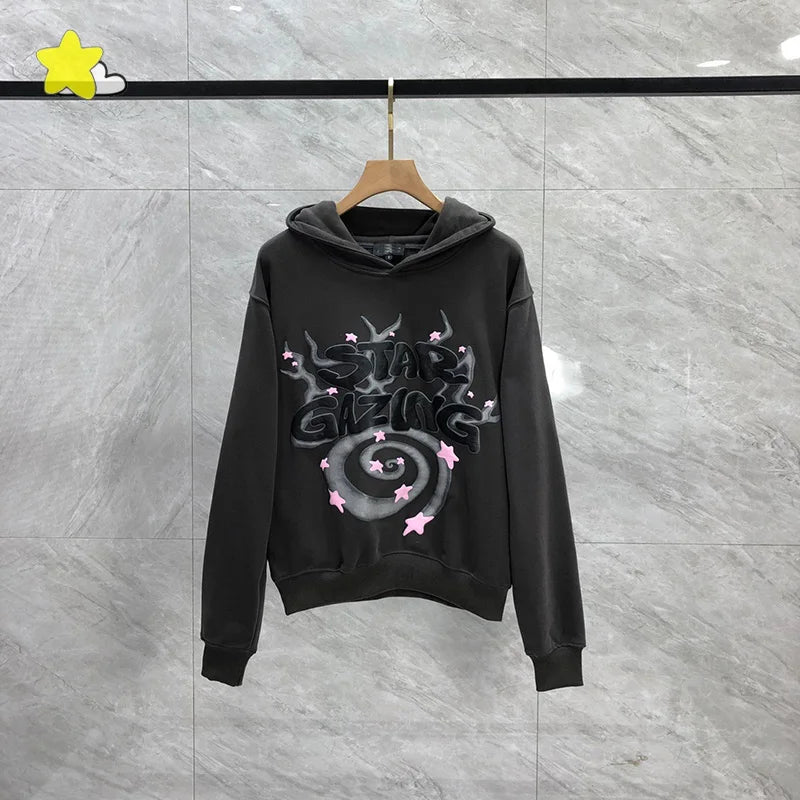 Casual Fashion Foam Print Hoodie Men High-Quality Cotton Hooded Pullover