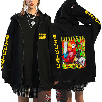 Anime Chainsaw Denji Hoodies Makima Zipper Streetwear Fleece