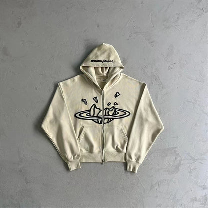 Gothic Star Print Hoodie – Oversized Y2K Winter Streetwear