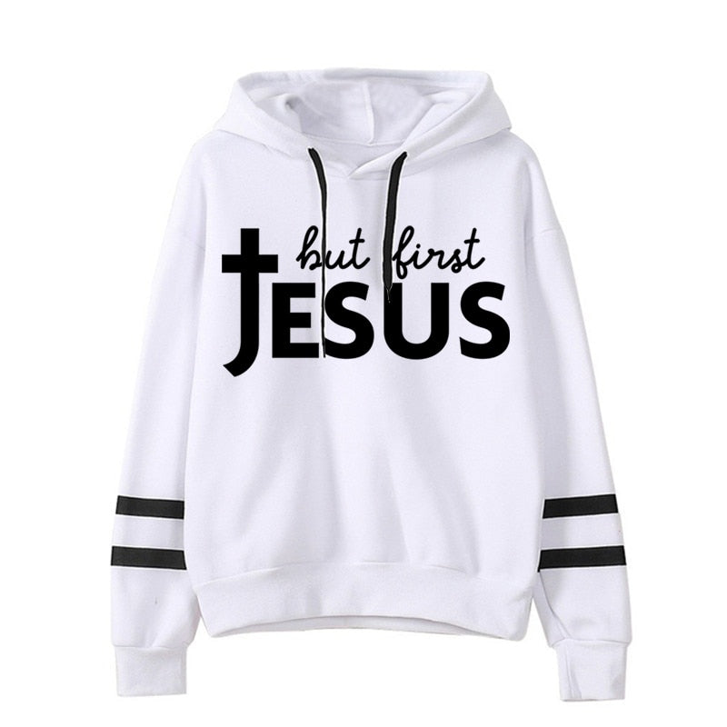 Damen-Kapuzenpullover mit Jesus-Aufdruck, ästhetischer grafischer Schriftzug, Vintage-Zitate, Langarm-Streetwear