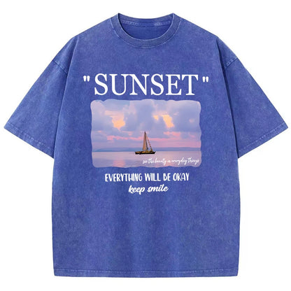 Womens Everything Will Be Okay Tshirt Sunset Smile Tee