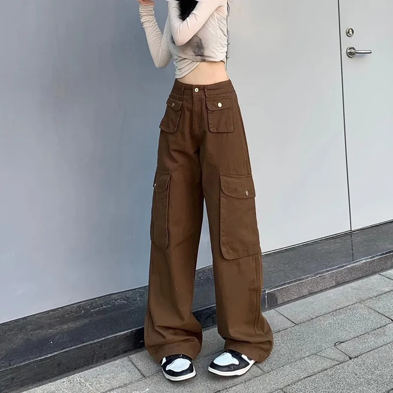 Cargo Pant Y2K Women Pockets Vintage Mid Waist Drawstring