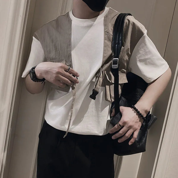 Mens Multi Pocket Tshirt Workwear Style Short Sleeve Streetwear