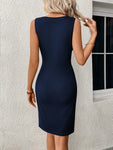 Twist Cut Out Solid Dress, Elegant Sleeveless Dress For Party & Banquet