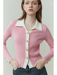 Slim Sweater Cardigans Contrast Color V Neck Spring
