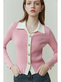 Schlanke Pullover-Cardigans in Kontrastfarbe mit V-Ausschnitt, Frühling