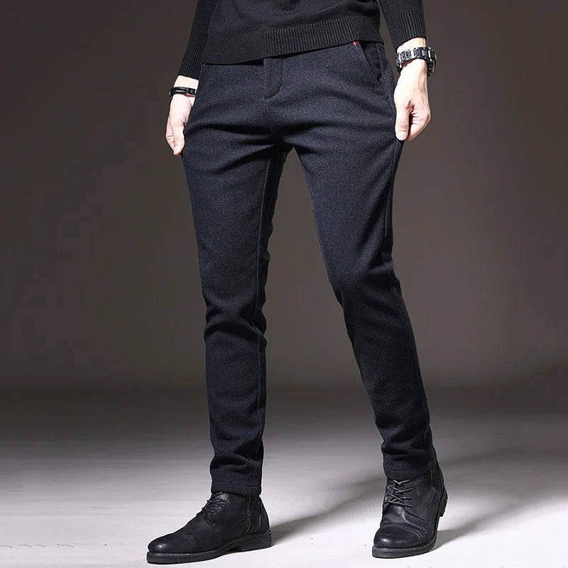 Autumn Winter Men's Straight Leg Long Daily Pants Thicken Casual