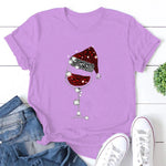 Christmas Red Wine Glass Print Cozy T Shirt