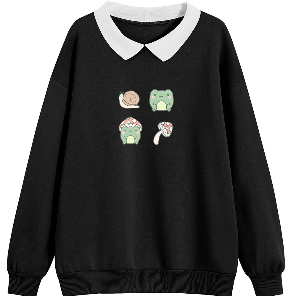 Women Sweatshirts Cartoon Printing Frog Mushroom Snail Streatwear