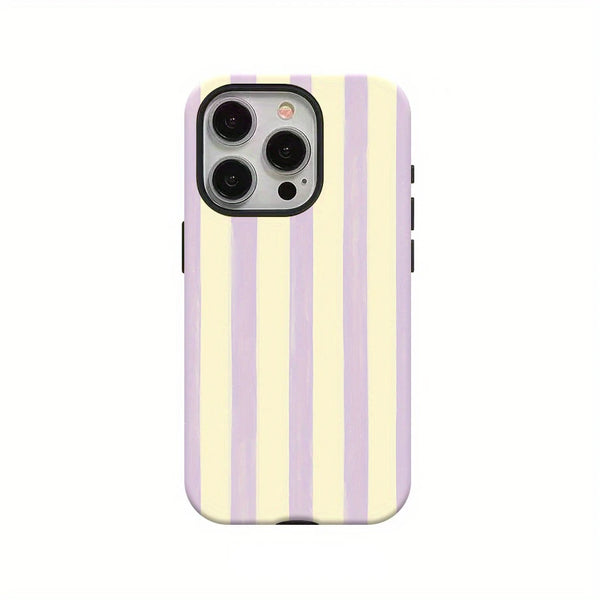 Cream Purple Stripe iPhone Case Dual Layer 13 14 15 16 17 Pro Max