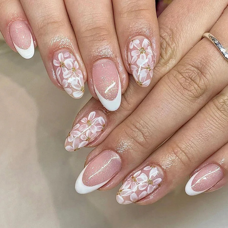 Summer Floral Short Fake Nail Tips