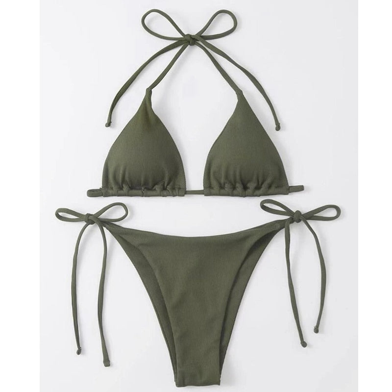 Damen-Bikini-Sets, zweiteiliger Badeanzug, sexy Neckholder, String-Dreieck