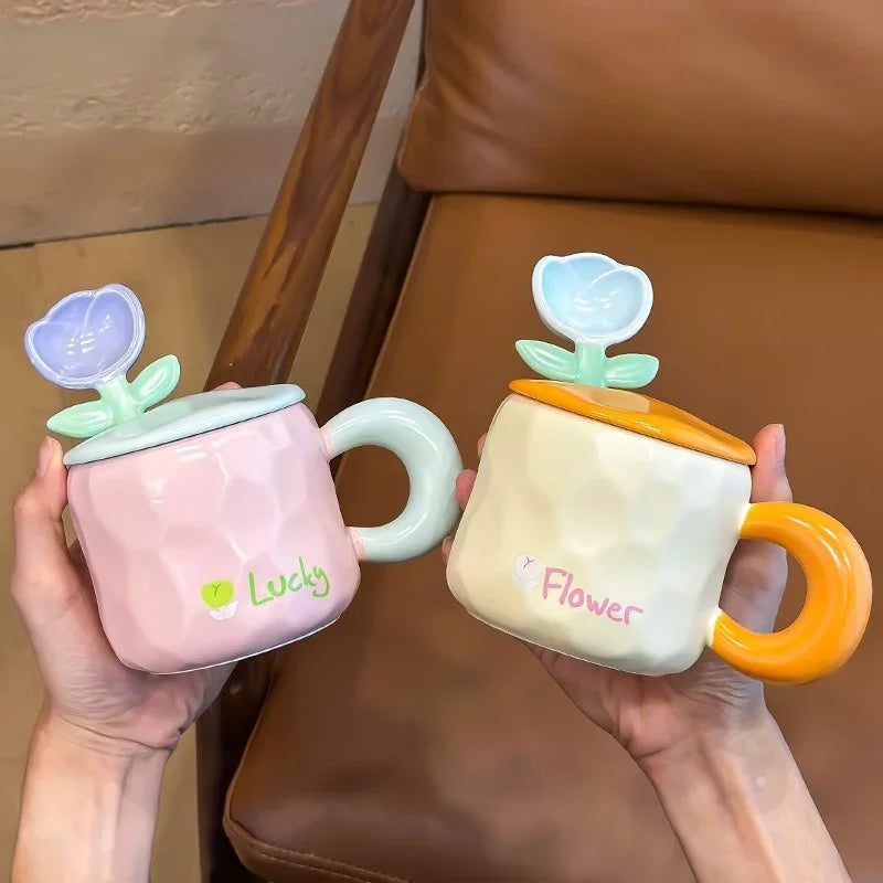 450ML Hand-Maled Blume Tee Tasse Keramik Becher Hause Büro Drink Tasse Tee Kaffee Milch Saft