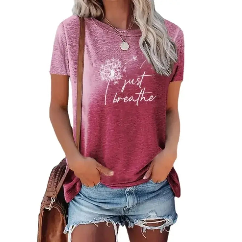 2025 New Spring Summer Women's T Shirt--Dandelion Gradient Printed