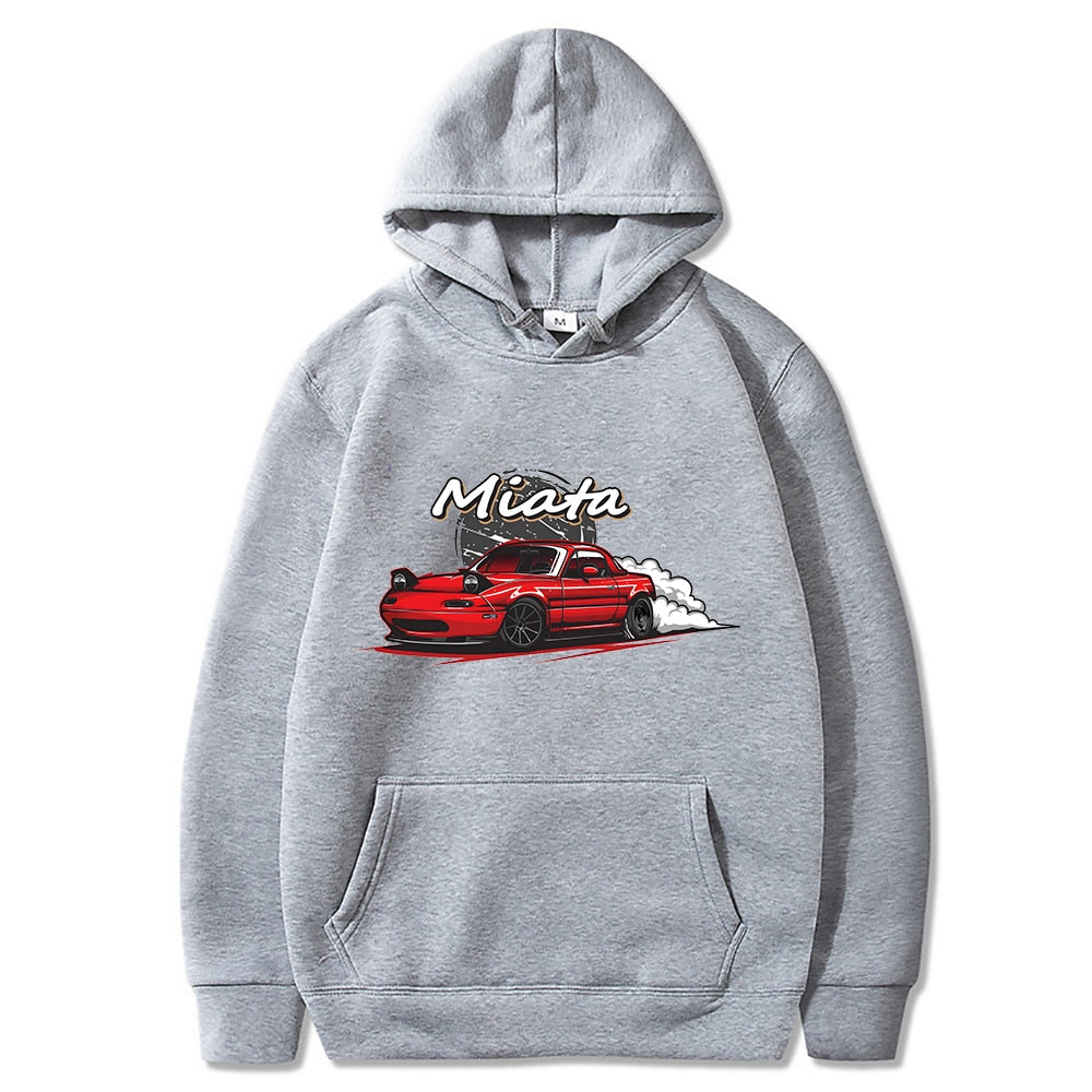 Men Hoodies Japanese Anime Print Car Streetwear Casual