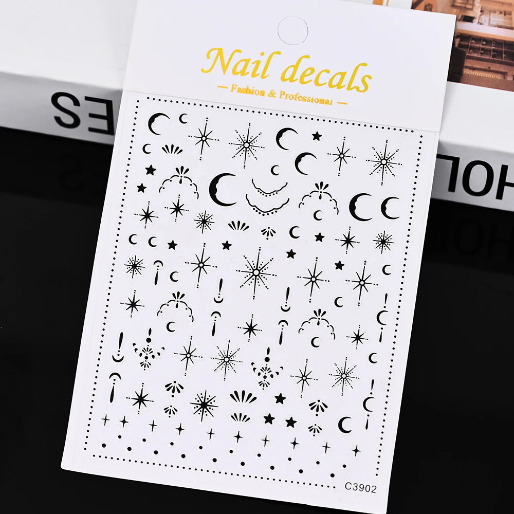 3D Gold Sun Moon Star Nail Stickers