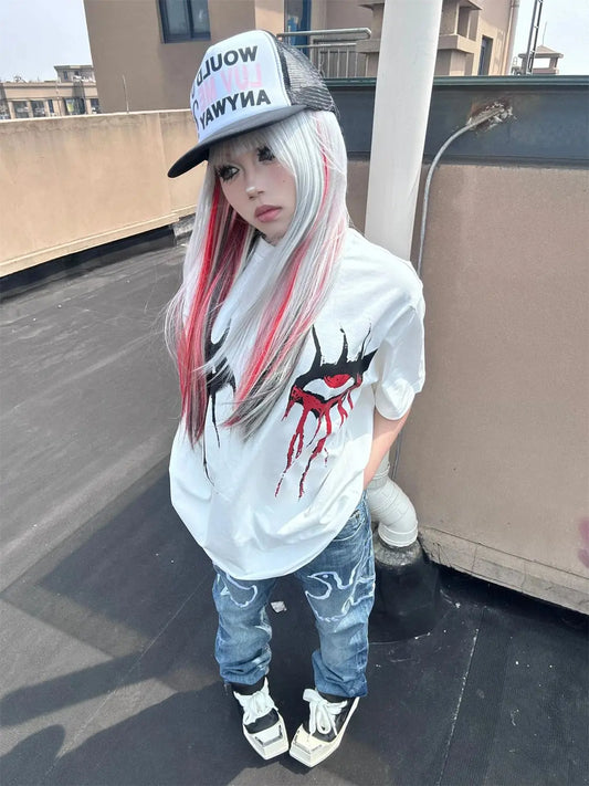 American Gothic Demon Eye Print Cotton T-Shirt