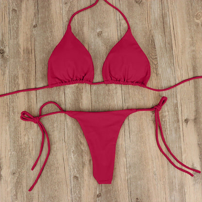 Bikini-Set für Damen, Badeanzug, sexy, schlichter transparenter Riemen, Biquini-Set, lässig, dünn, schlank