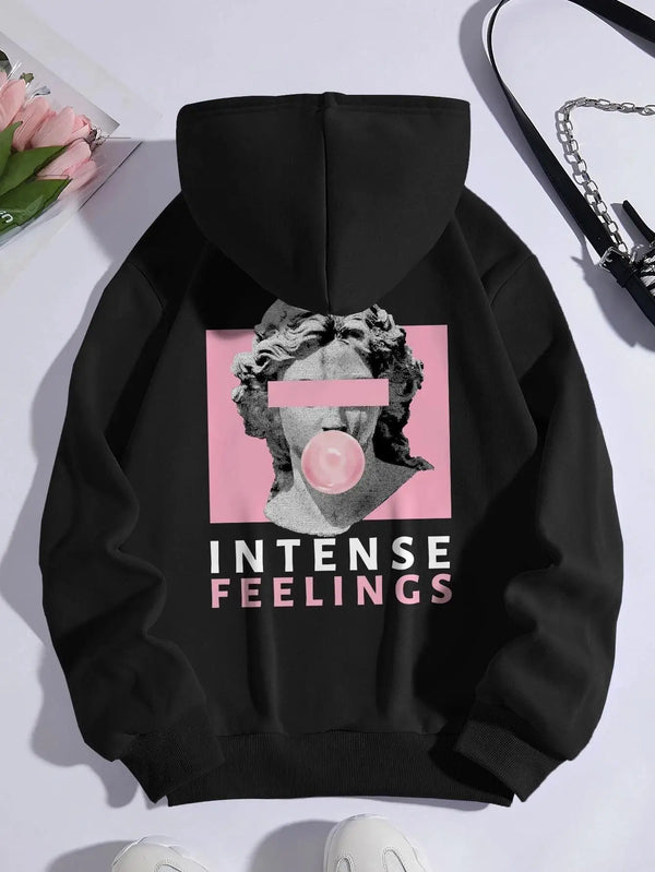 Sculpture Intense Feelings Printing Women Hoodies Casual Sports Tide