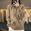 Wool Zipper Cardigan Padded Shoulder Stand Collar Women