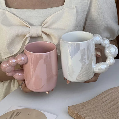 Ceramic Gourd Bead Handle Mug Stylish Cup for Home Bar and Parties