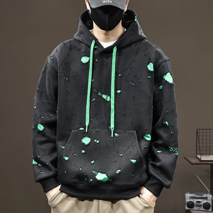 High-End Broken Hole Hoodie Men’s 2024 Oversized Fall Fashion