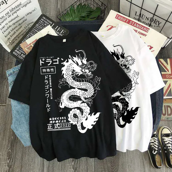 2024 T-Shirt mit Drachen-Print Streetwear