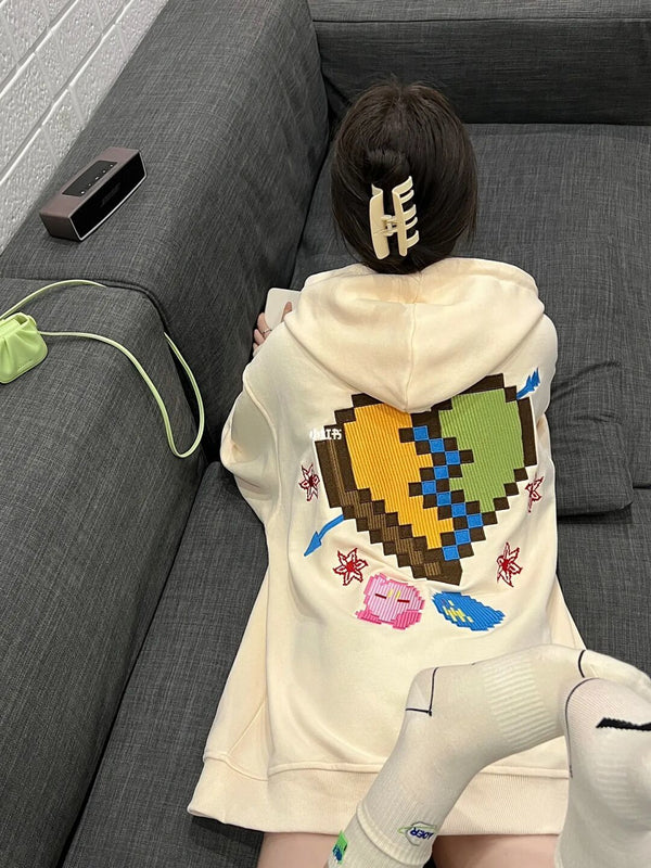 OversizedSweatshirt Hoodies Women Vintage Funny Pixel Pattern